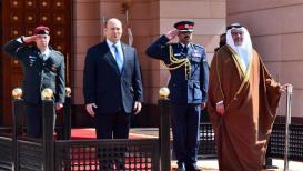 استقبال رئيس وزراء الاحتلال نفتالي بينيت في قصر ولي العهد ورئيس مجلس الوزراء البحريني سلمان بن حمد آل خليفة