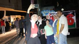 صور من وداع الفوج الأول لحجاج بيت الله الحرام عند مغادرته قطاع غزة فجر اليوم