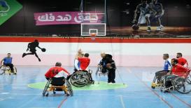 مباراة استعراضية للاعبي المنتخب الفلسطيني لكرة السلة على الكراسي المتحركة في بيت لحم.