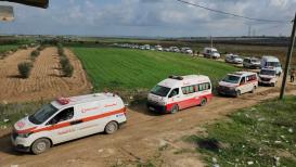 مسير لسيارات الإسعاف شرق غزة رفضا لاستمرار الاحتلال في منع إدخال الأجهزة الطبية اللازمة لمستشفيات القطاع